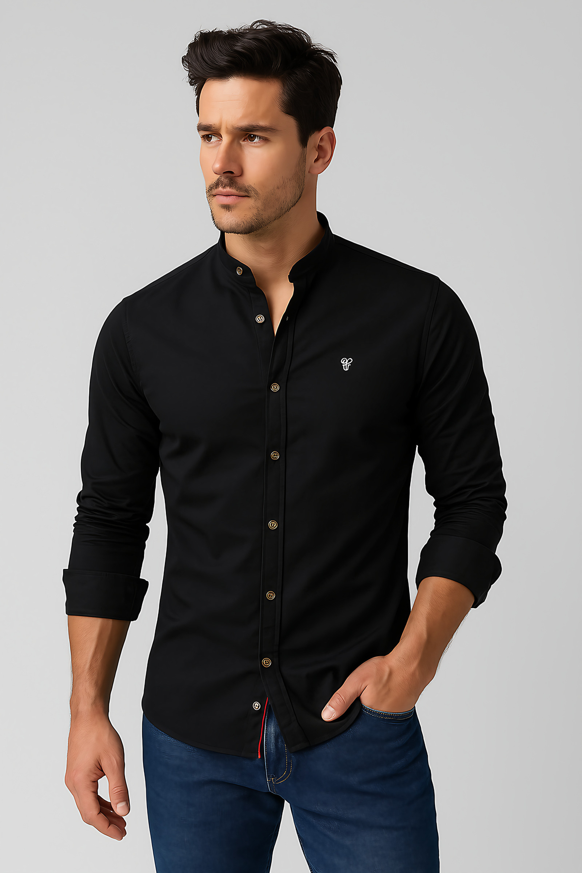 Chemise homme à manches longues, col classique, huit coloris, noir