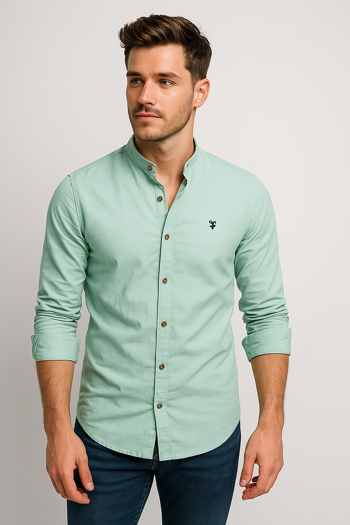 Chemise homme à manches longues, col classique, huit coloris, vert clair
