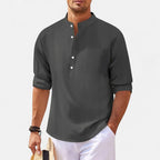 Chemise homme col mao, manches retroussables, sept coloris, gris foncé