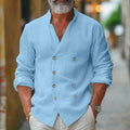 Chemise homme col V à effet drapé croisé, trois coloris, bleu