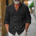 Chemise homme col V à effet drapé croisé, trois coloris, noir