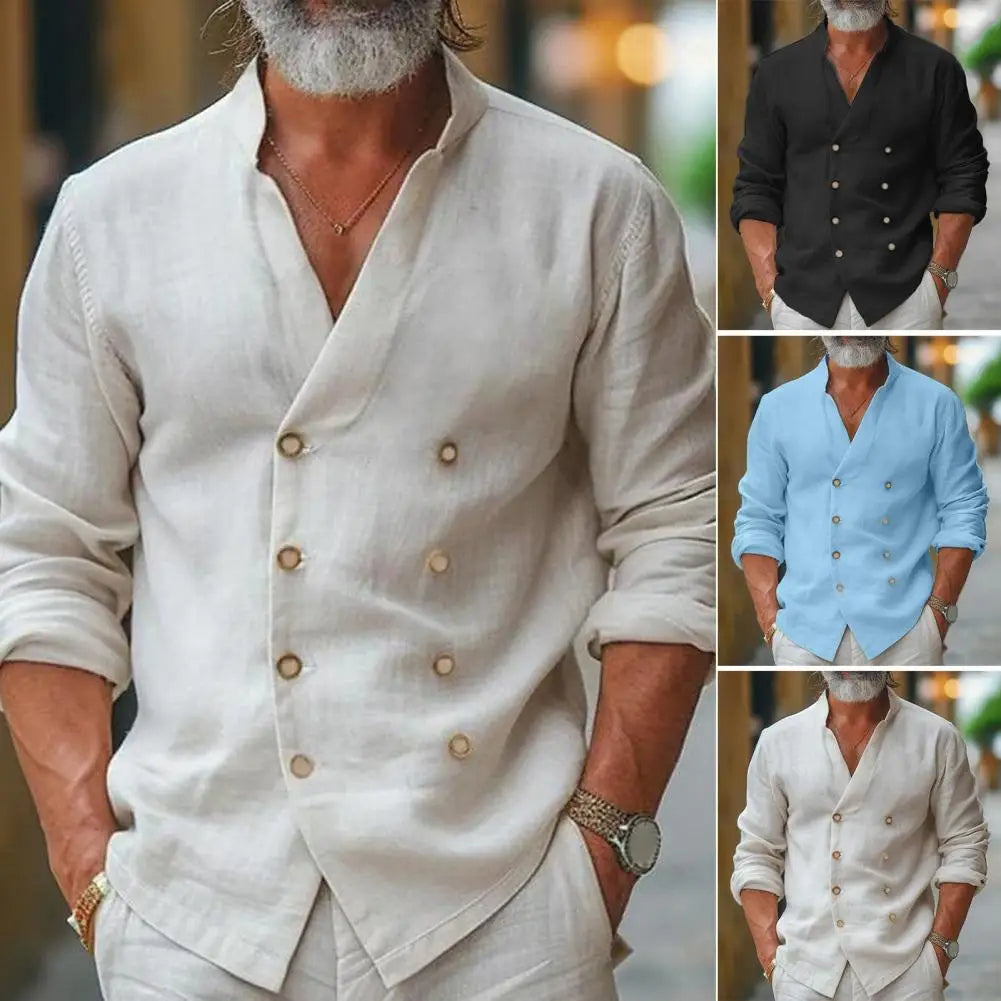 Chemise homme col V à effet drapé croisé, trois coloris