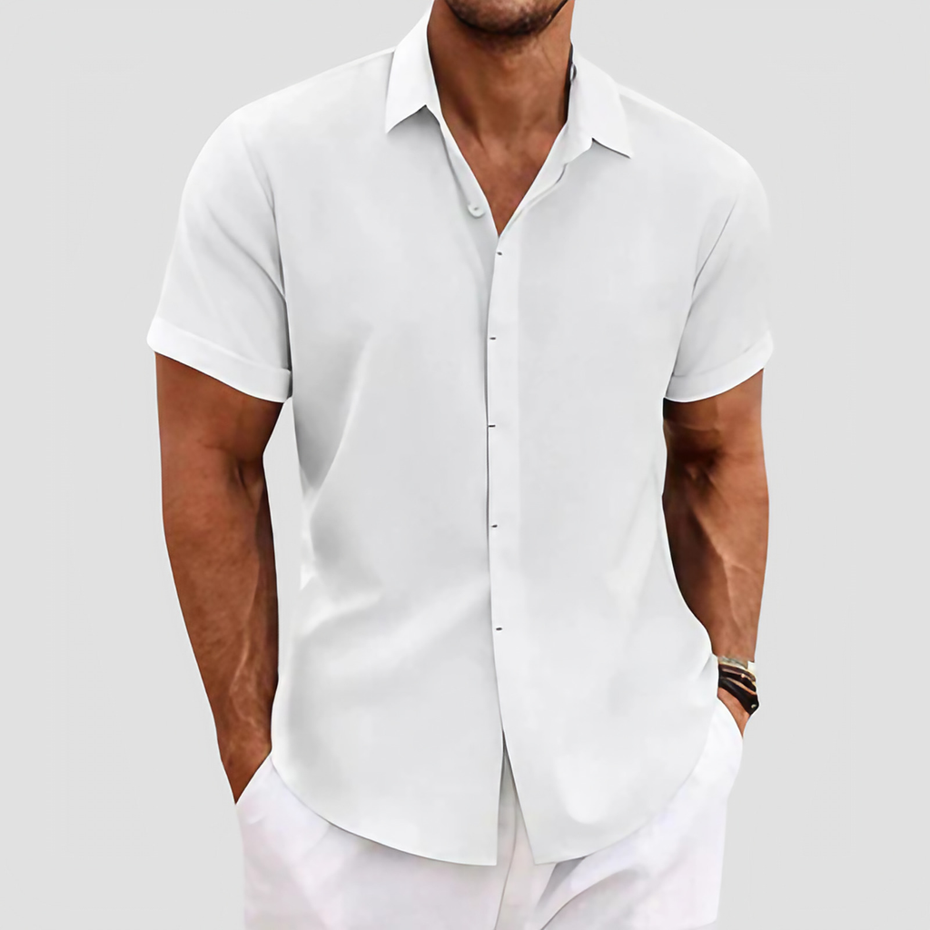 Chemise homme manches courtes, coupe droite, huit coloris, blanc