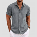 Chemise homme manches courtes, coupe droite, huit coloris, gris foncé