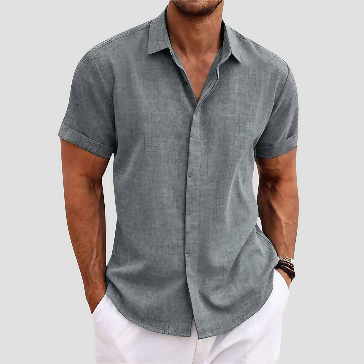 Chemise homme manches courtes, coupe droite, huit coloris, gris foncé