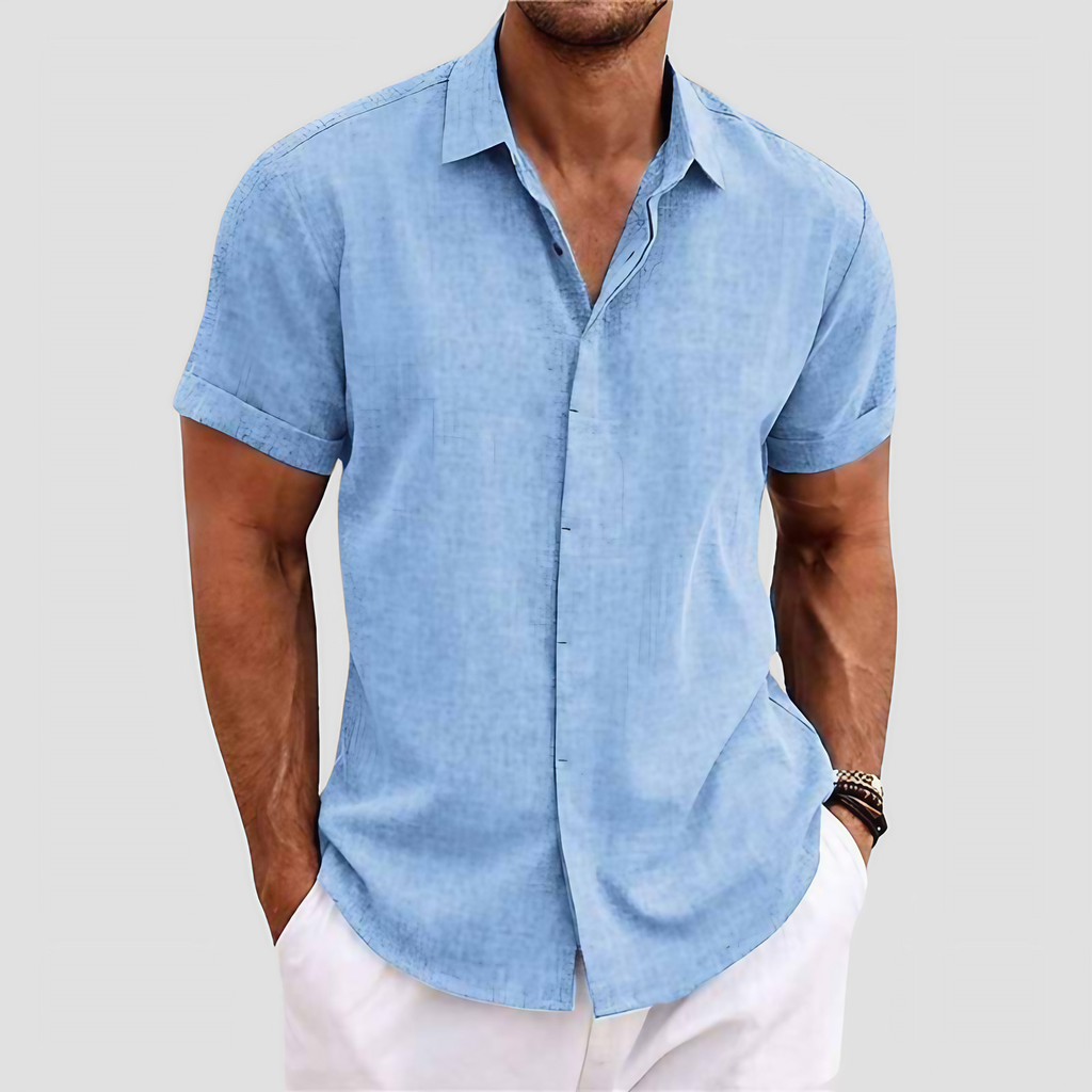 Chemise homme manches courtes, coupe droite, huit coloris, bleu clair