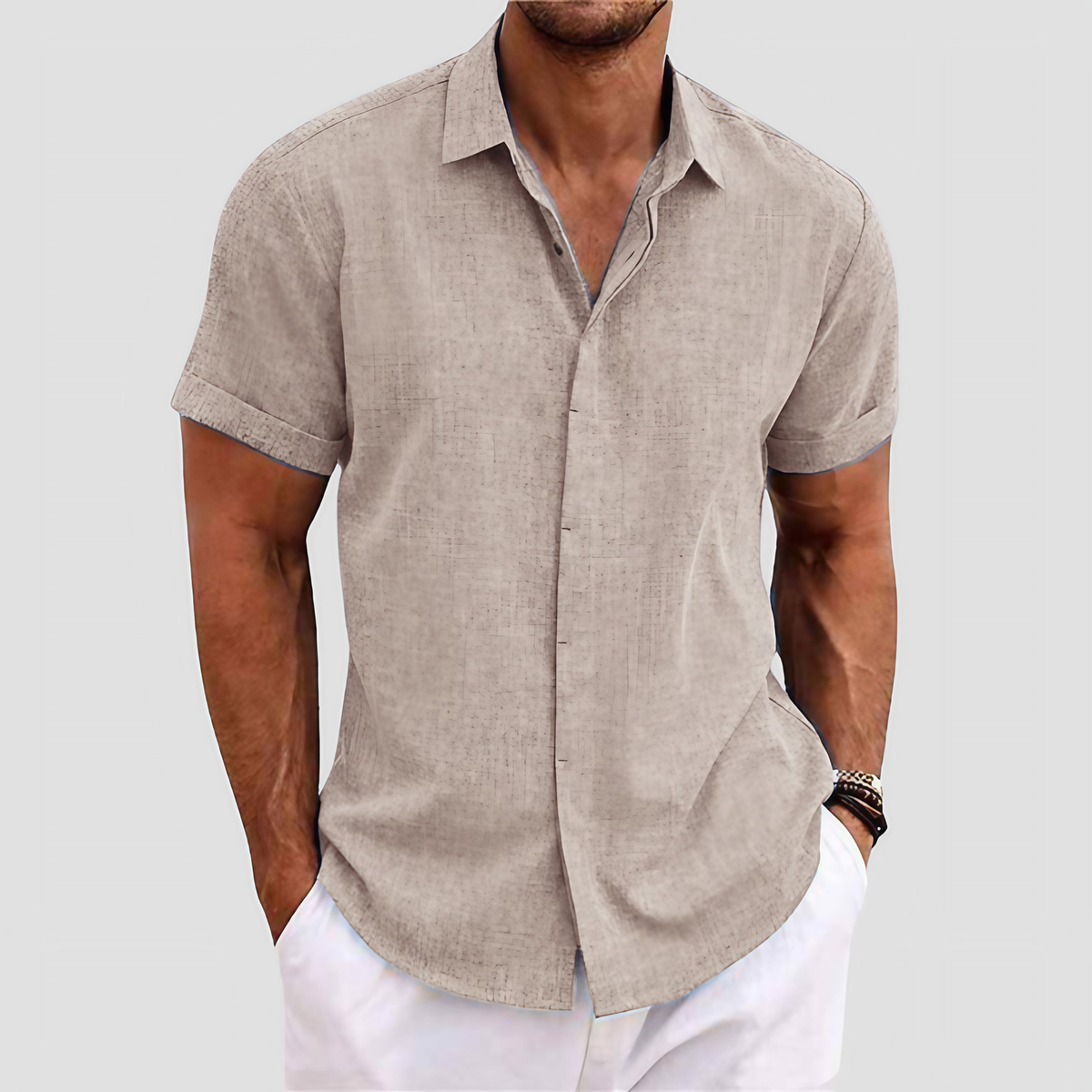Chemise homme manches courtes, coupe droite, huit coloris, kaki