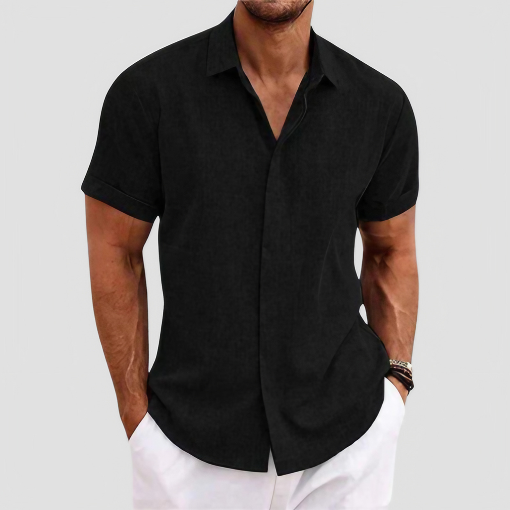 Chemise homme manches courtes, coupe droite, huit coloris, noir