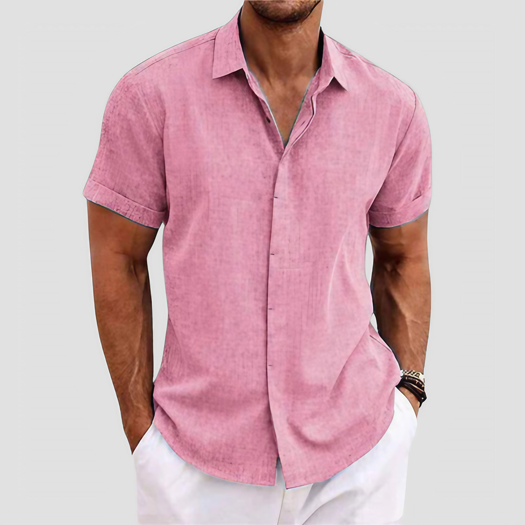 Chemise homme manches courtes, coupe droite, huit coloris, rose