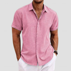 Chemise homme manches courtes, coupe droite, huit coloris, rose