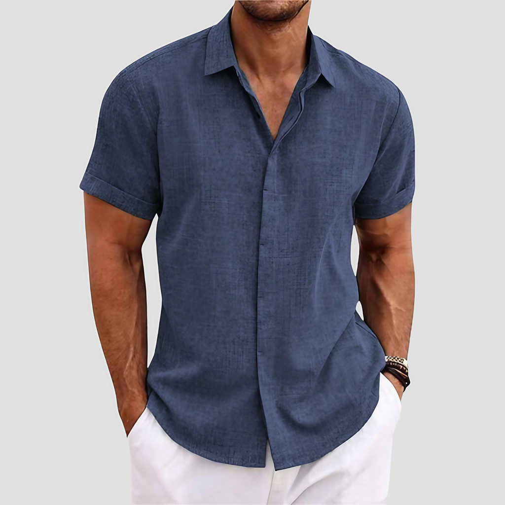 Chemise homme manches courtes, coupe droite, huit coloris, bleu marine