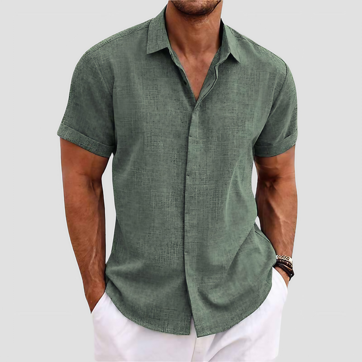 Chemise homme manches courtes, coupe droite, huit coloris, vert