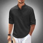 Chemise homme à col montant, manches courtes, du S au 5XL, noir