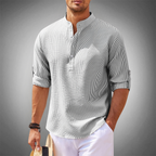 Chemise homme à col montant, manches courtes, du S au 5XL, gris clair