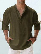 Chemise homme à col ouvert, coupe fluide, huit coloris, du S au 5XL, vert armée