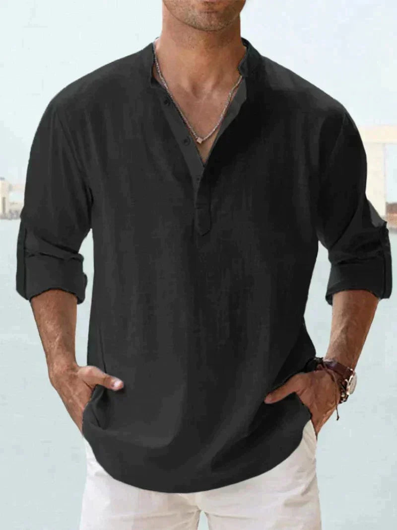 Chemise homme à col ouvert, coupe fluide, huit coloris, du S au 5XL, noir