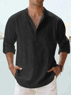 Chemise homme à col ouvert, coupe fluide, huit coloris, du S au 5XL, noir