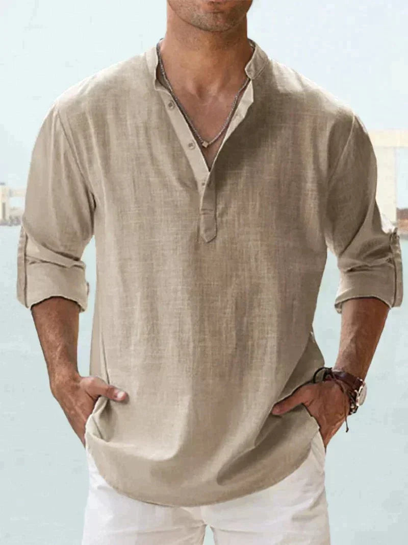 Chemise homme à col ouvert, coupe fluide, huit coloris, du S au 5XL, marron