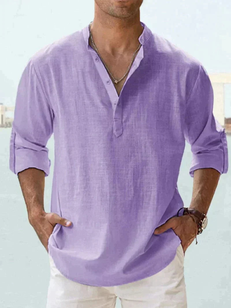 Chemise homme à col ouvert, coupe fluide, huit coloris, du S au 5XL, lilas