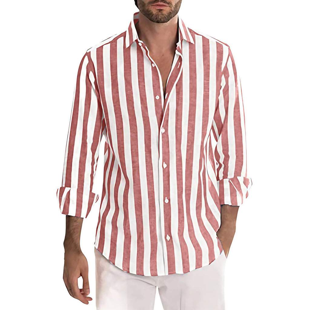 Chemise homme décontractée à poche poitrine, manches longues, rose