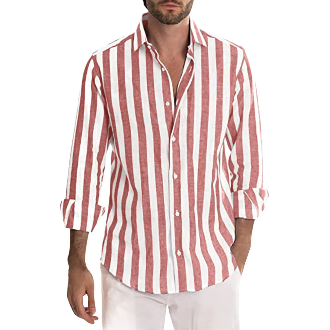 Chemise homme décontractée à poche poitrine, manches longues, rose