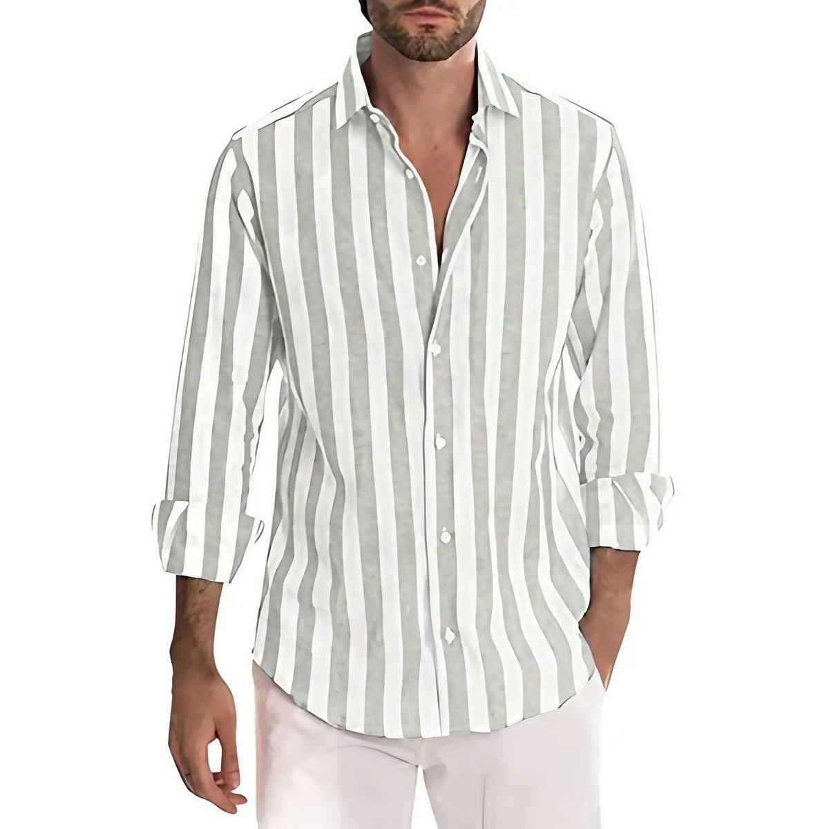 Chemise homme décontractée à poche poitrine, manches longues, gris