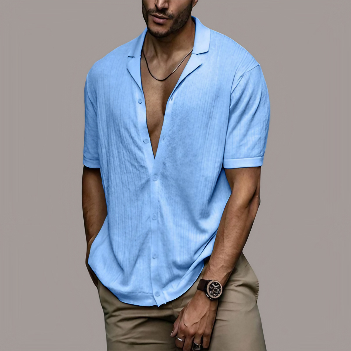 Chemise homme d'été à manches courtes, coupe ample