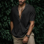 Chemise homme d'été à manches courtes, coupe ample, noir