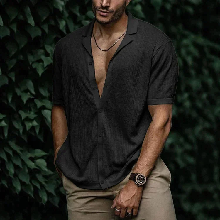 Chemise homme d'été à manches courtes, coupe ample, noir
