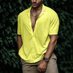 Chemise homme d'été à manches courtes, coupe ample, jaune