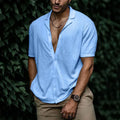 Chemise homme d'été à manches courtes, coupe ample, bleu