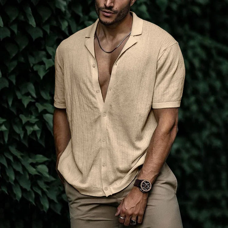 Chemise homme d'été à manches courtes, coupe ample, kaki