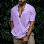 Chemise homme d'été à manches courtes, coupe ample, lilas
