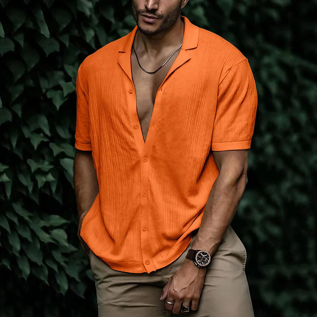 Chemise homme d'été à manches courtes, coupe ample, orange