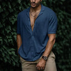 Chemise homme d'été à manches courtes, coupe ample, bleu marine