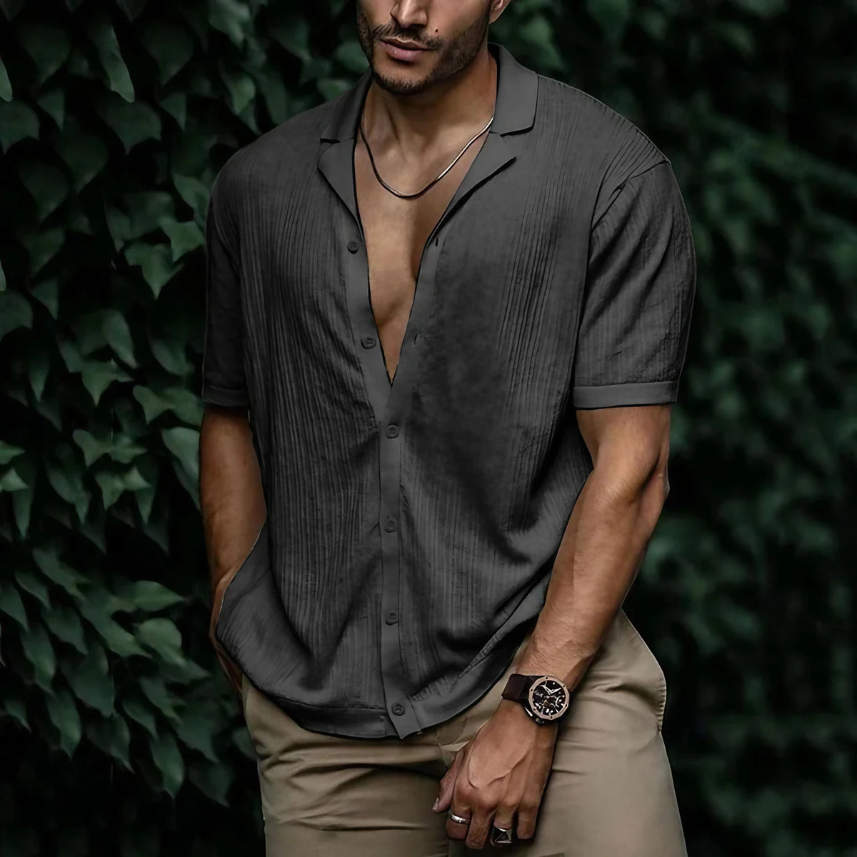 Chemise homme d'été à manches courtes, coupe ample, gris