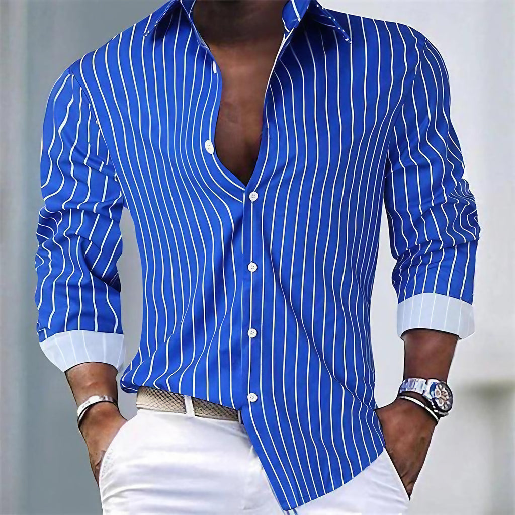 Chemise homme à manches longues, coupe classique, trois coloris, bleu