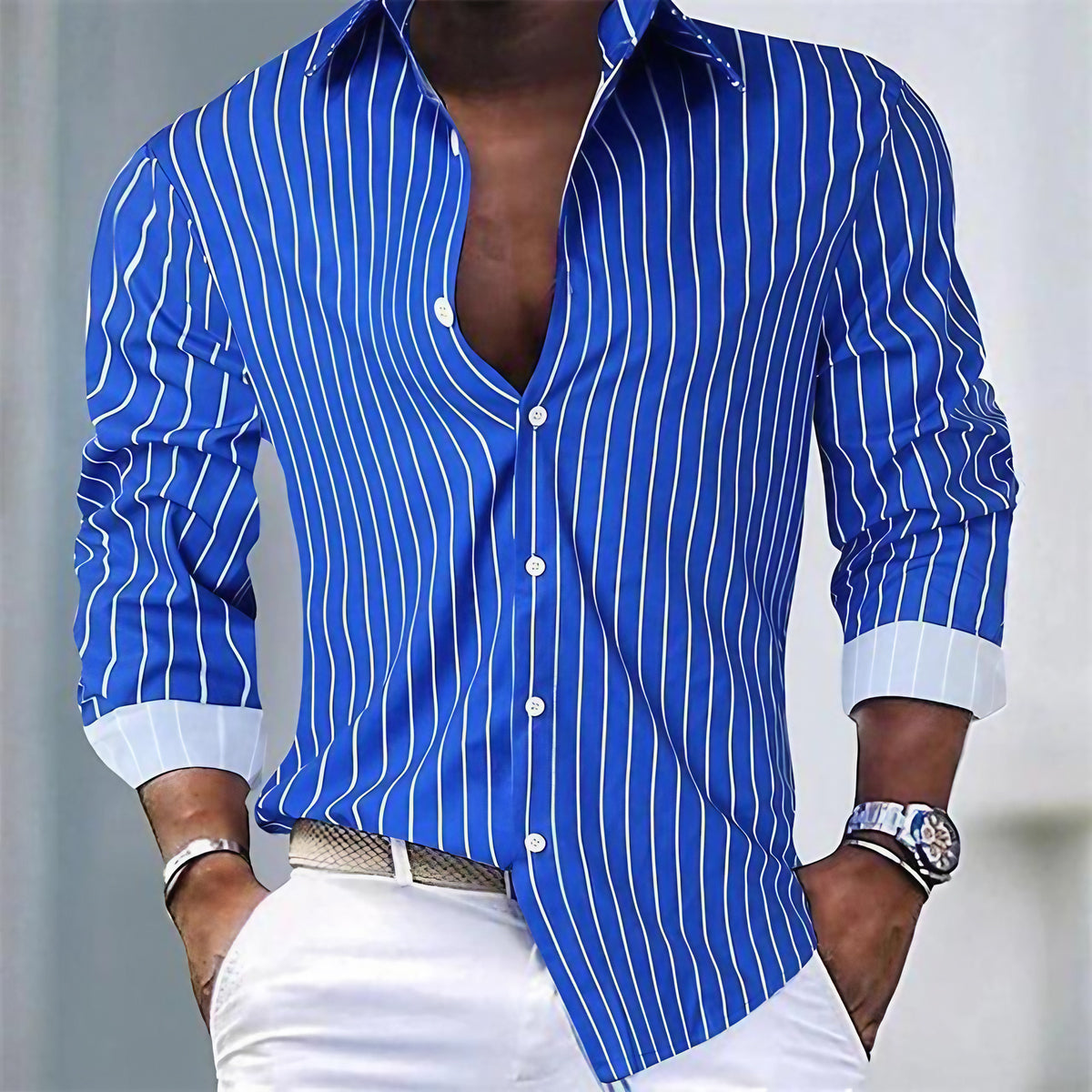 Chemise homme à manches longues, coupe classique, trois coloris, bleu