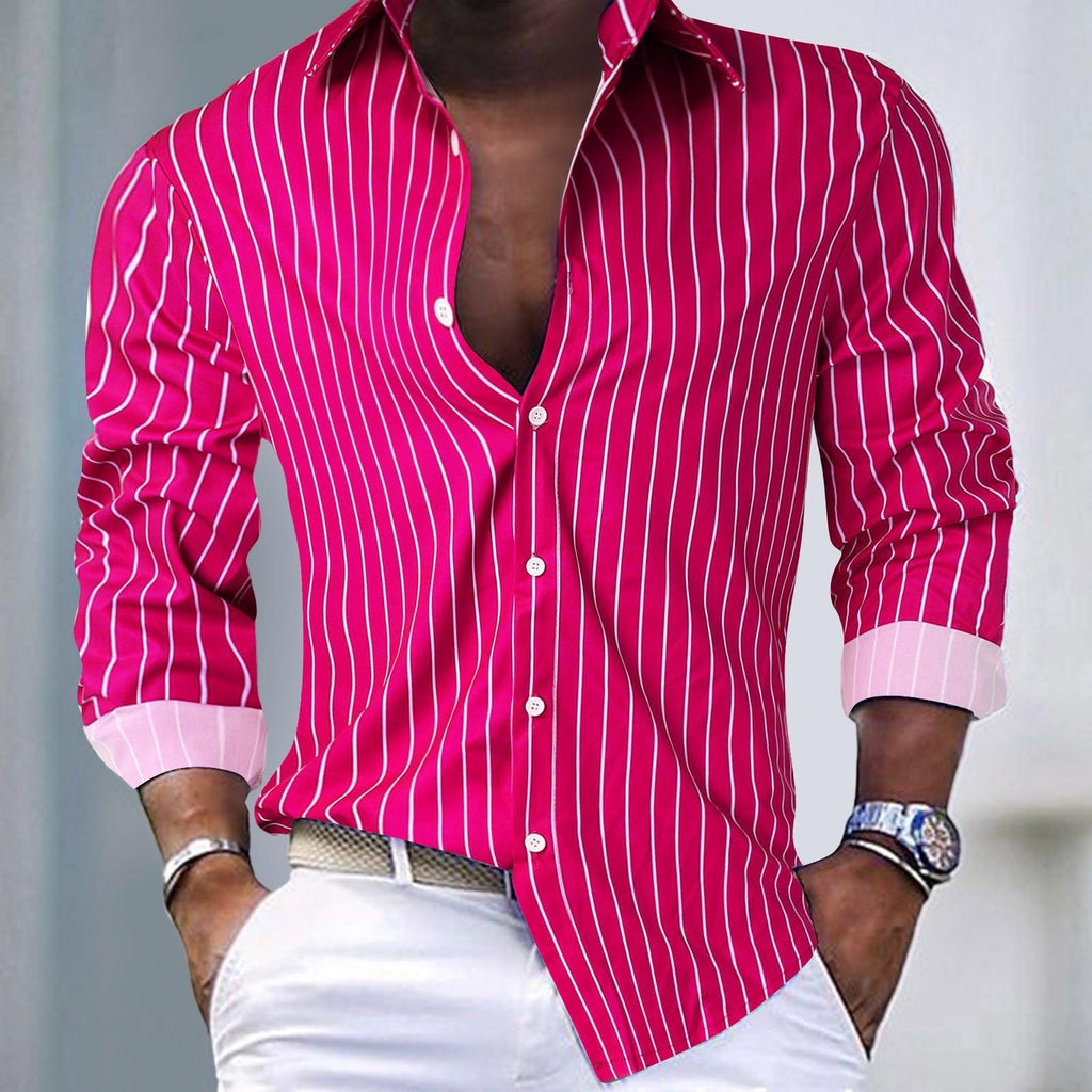 Chemise homme à manches longues, coupe classique, trois coloris, rose foncé