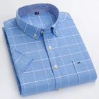 Chemise homme à manches courtes, carreaux et rayures, du 38 au 47, bleu clair