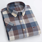 Chemise homme à manches courtes, carreaux et rayures, du 38 au 47, marron et gris