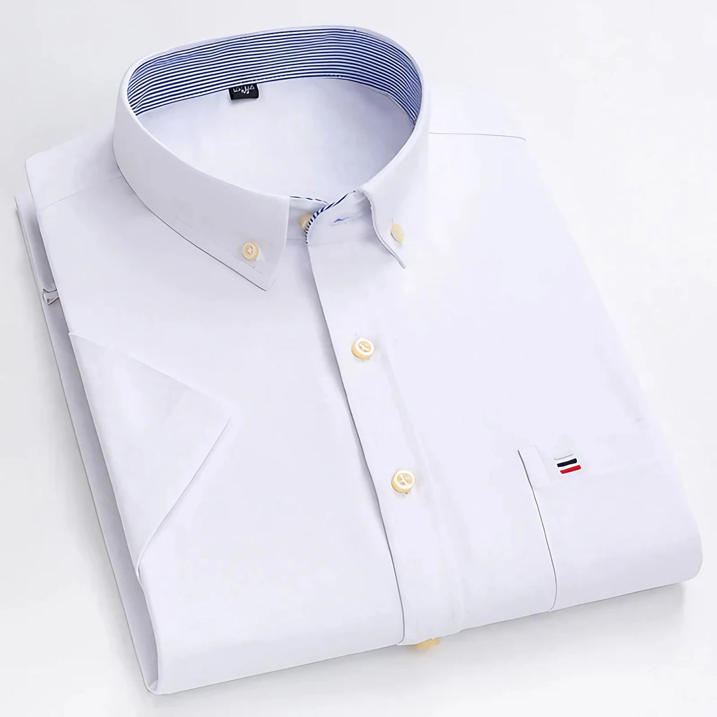 Chemise homme à manches courtes, carreaux et rayures, du 38 au 47, blanc