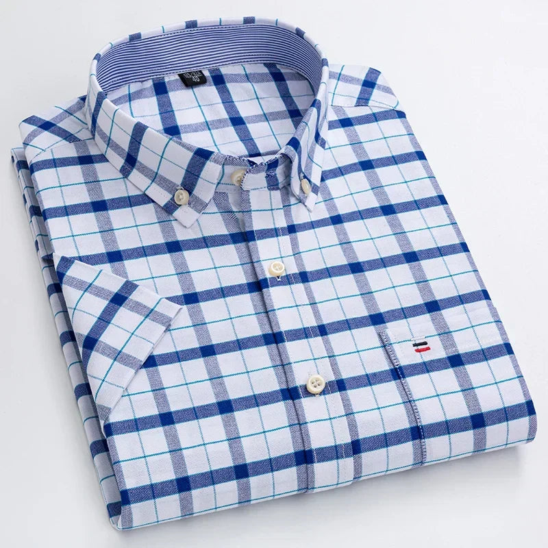 Chemise homme à manches courtes, carreaux et rayures, du 38 au 47