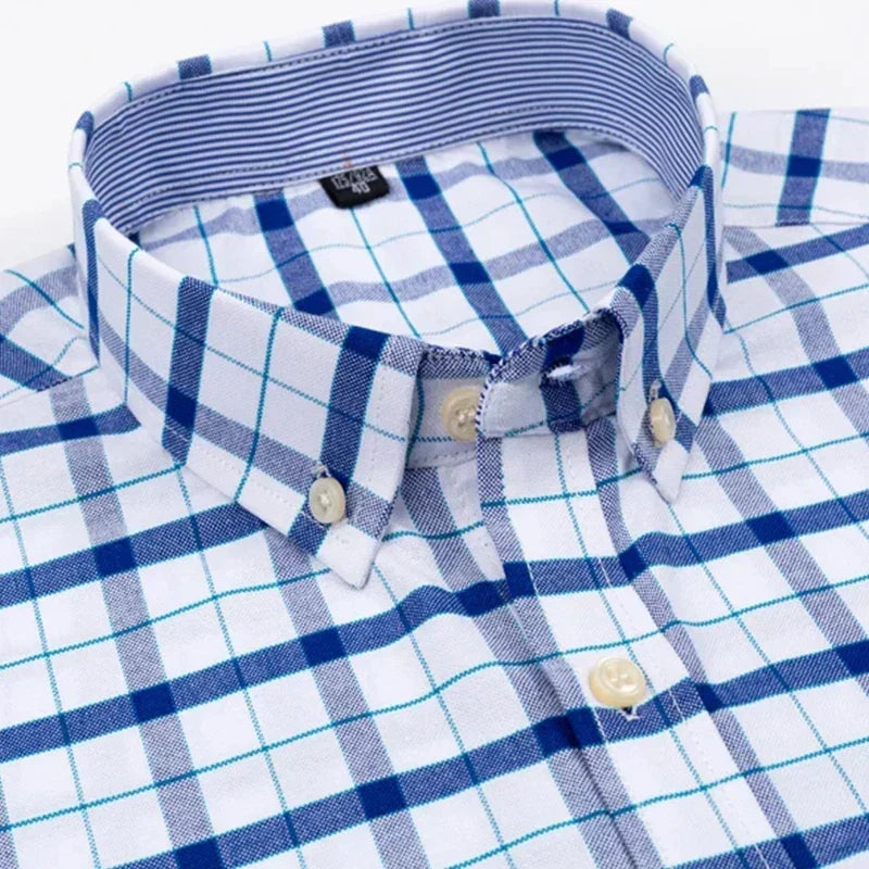 Chemise homme à manches courtes, carreaux et rayures, du 38 au 47