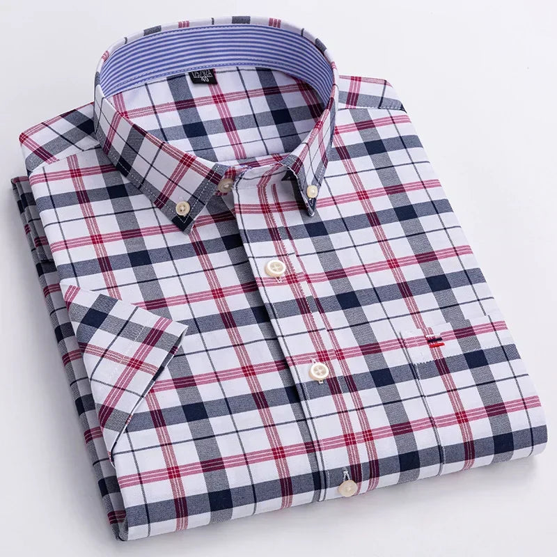 Chemise homme à manches courtes, carreaux et rayures, du 38 au 47