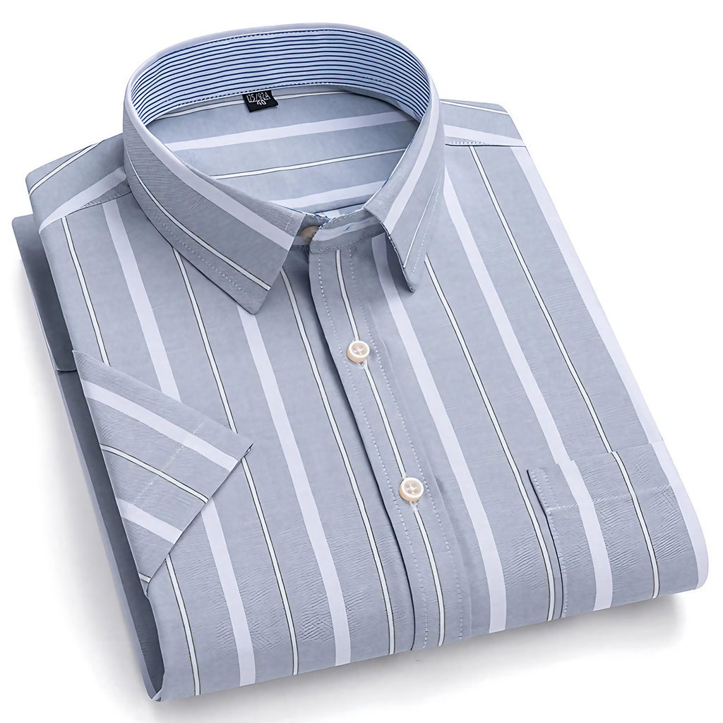 Chemise homme à manches courtes, carreaux et rayures, du 38 au 47, gris