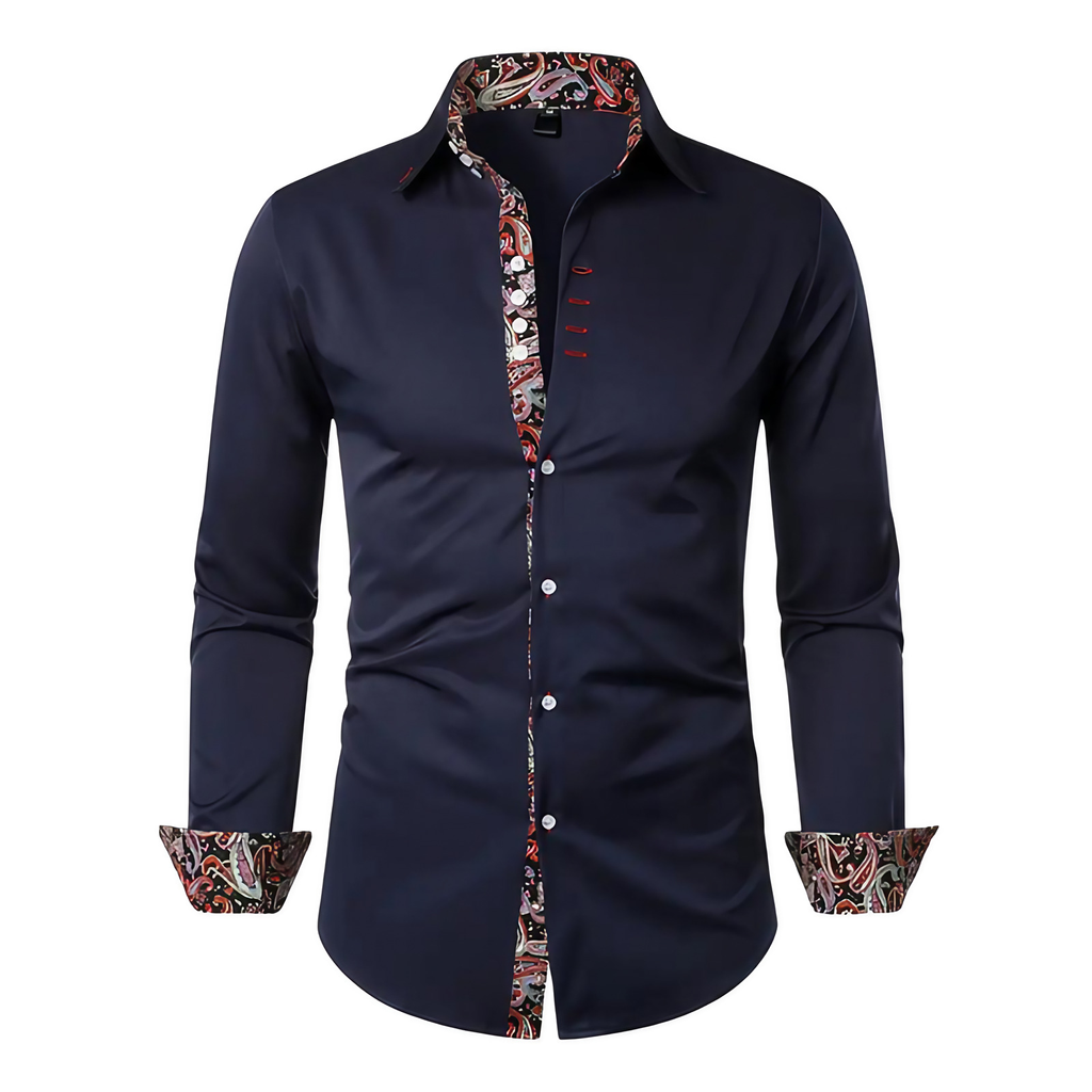 Chemise homme à motif paisley, coupe ajustée, quatre coloris, bleu foncé