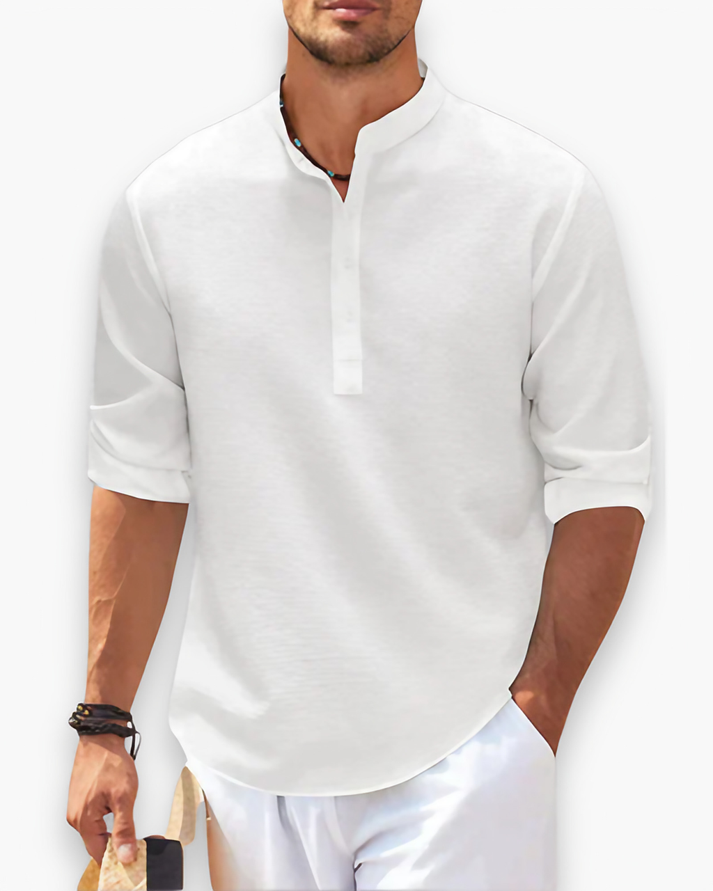 Chemise homme col mao, lavable en machine, du XS au 4XL, blanc