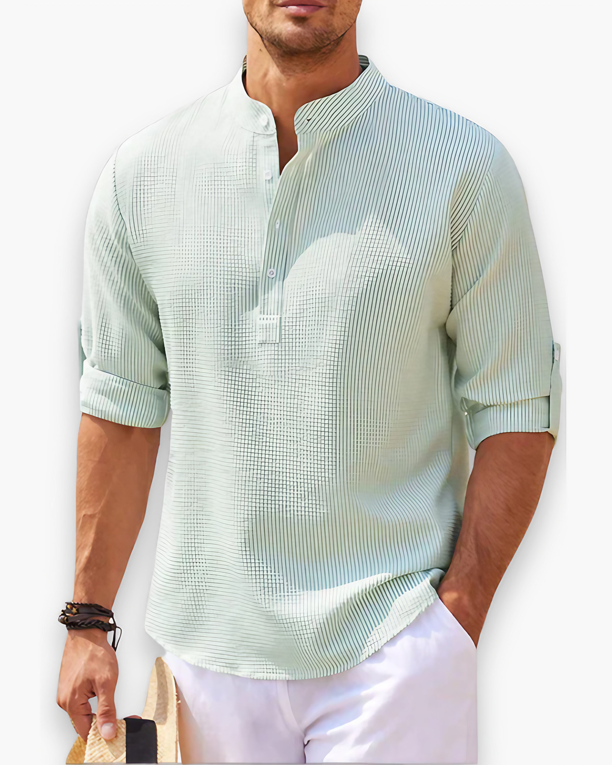 Chemise homme col mao, lavable en machine, du XS au 4XL, vert menthe