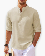 Chemise homme col mao, lavable en machine, du XS au 4XL, beige